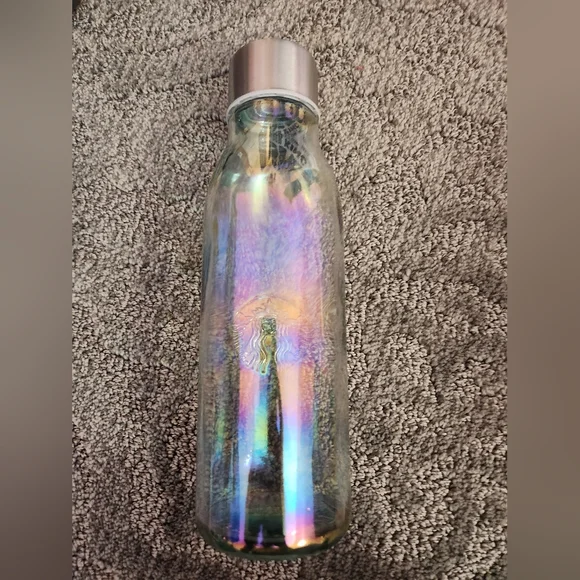 Holiday 2019 Starbucks Iridescent Rainbow Recycled Glass Water Bottle - Picture 2 of 3